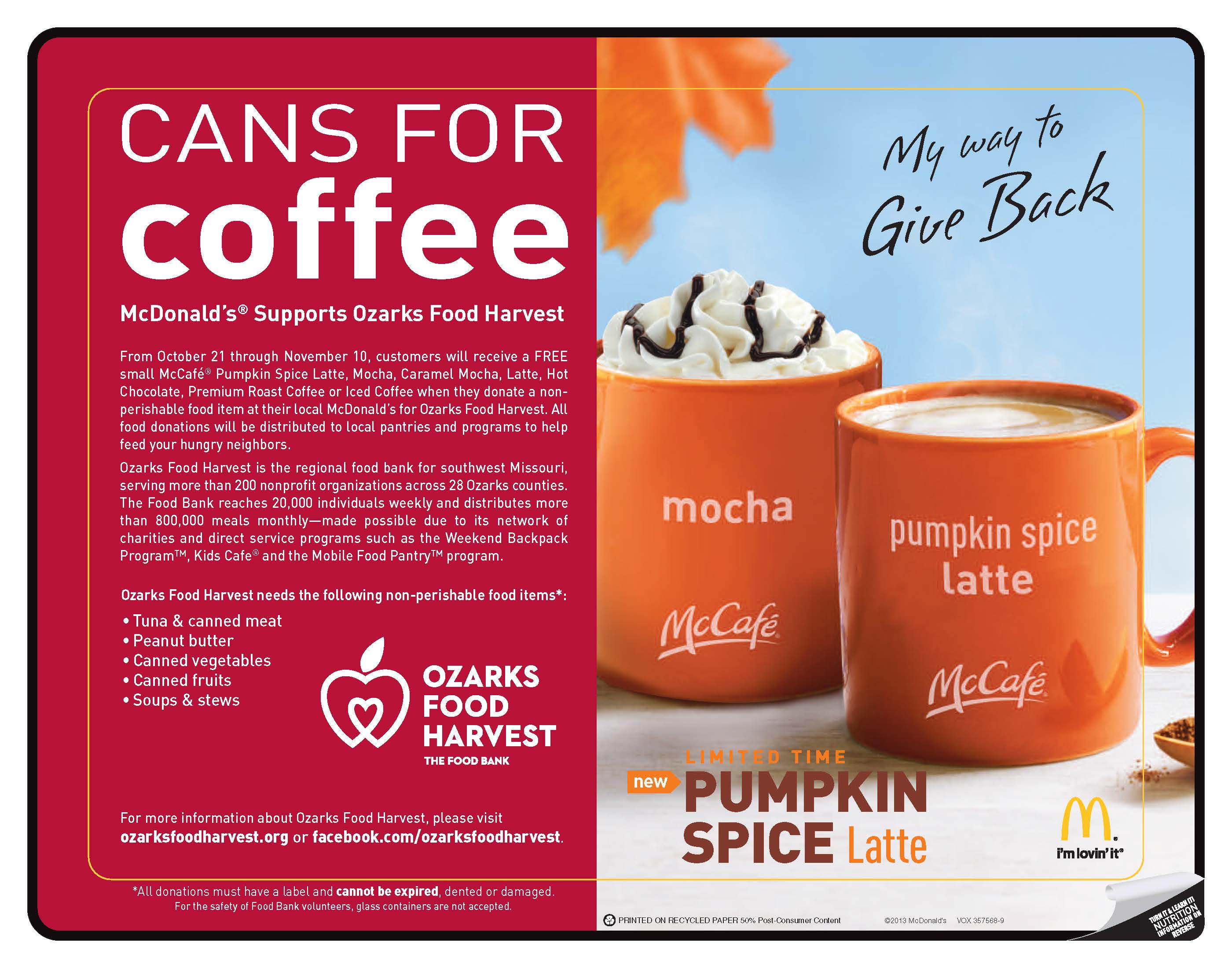 McDonald’s Cans for Coffee kicks off Oct. 21