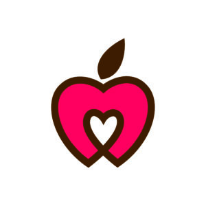 A red apple with a heart in the middle, representing The Food Bank.